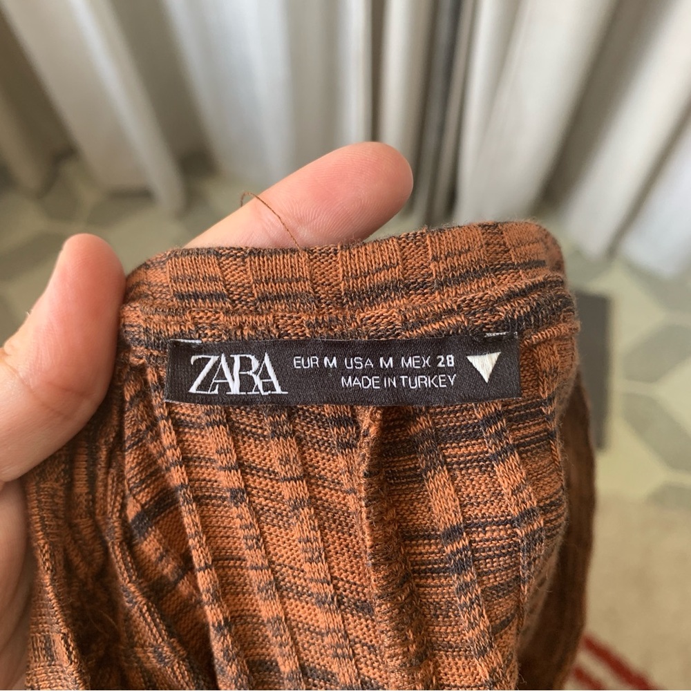 ZARA RUSTY ORANGE OPEN SHOULDER MAXI SLEEVED RIBBED DRESS M - Picture 2 of 10
